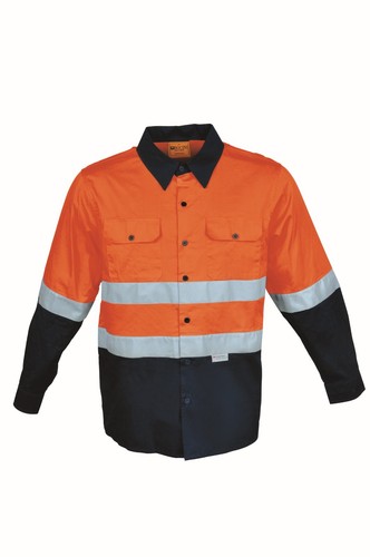 Hi-Vis Long Sleeve Light Weight Cotton Drill Safety Shirt W/ 3M Reflective Tape - Foto 3 di 3