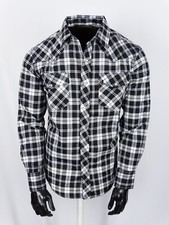 Plaid Shirt Mens Black White Western Flap Pockets Triple Snap Cuffs Casual Wear