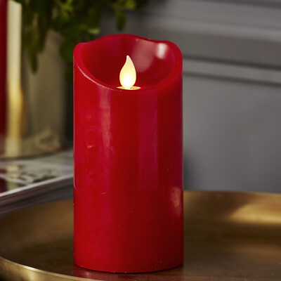 LED Stumpenkerze TWINKLE Echtwachs bewegte LED Flamme H: 15cm D: 7,5cm Timer rot