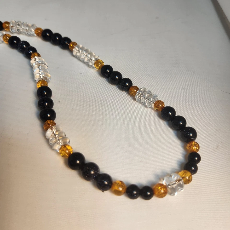 COLLAR PIEDRAS PRECIOSAS DE ORO AZUL Pendientes Cristal Ámbar Cuarzo Tono Plateado Foto 3 de 4