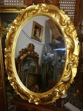  SPECCHIO OVALE CORNICE IN LEGNO FOGLIA ORO,H CM 87X67