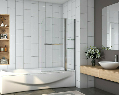 Chrome 180?Pivot Bath Shower Screen 1000x1400mm With Glass Shelves ...