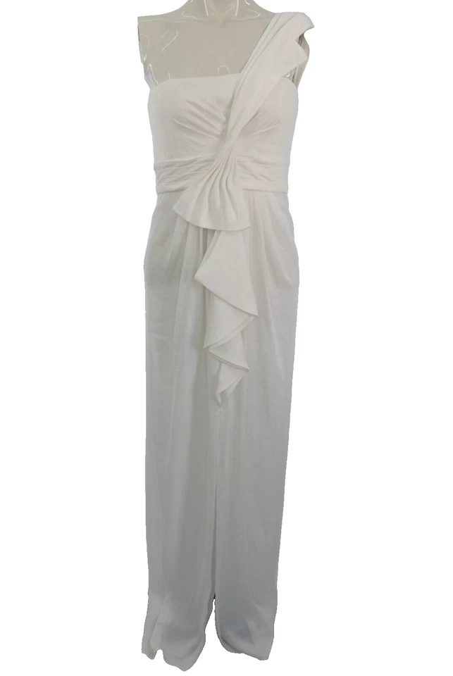 Vestido BCBGMAXAZRIA Maxi Vestido Bárbara Blanco Satinado Un Hombro Boda Talla 0 XS Foto 2 de 4