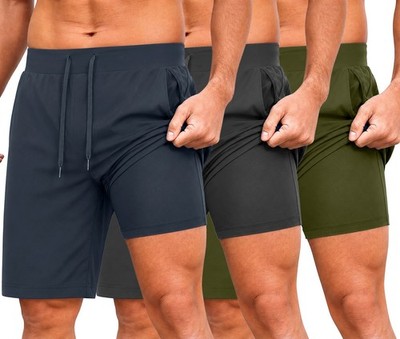 3-Pack Mens 2 in 1 Running Shorts Quick Dry Athletic Shorts with Liner Workout