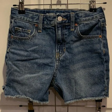 Old Navy Blue High-Rise Slouchy Straight Jean Shorts Frayed Hem Tough 7 Girls