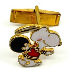 Vintage Snoopy Cufflink Tie Tack Set Enamel Gold Tone Peanuts Character Comic