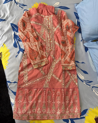 Women s Pink Embroidered Cotton Salwar Kameez 2-Piece Set, One Size