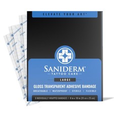 Saniderm Tattoo Aftercare Bandage 3 Sheets Large Pack, 8 in x 10 in   Convenie