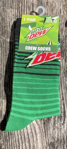 Mtn Dew Socks mountain Mt Size 6-13 Do The Dew Green Soda Pop Pair Crazy Neat - Picture 1 of 2