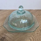 Vintage Teal Aqua Indiana Glass Federal Madrid Pattern Butter Dish Recollection