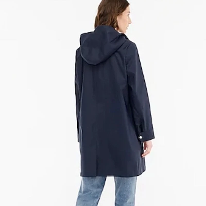 NUEVO CON ETIQUETAS J.Crew Impermeable Clásico con Capucha Azul Marino Guinga Talla M Foto 3 de 3