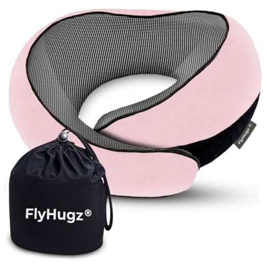 Memory Foam Travel Neck Pillow for Airplane Comfort in Pink-image
