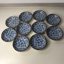Lot de 10 petites assiettes japonaises à fleurs bleues vaisselle