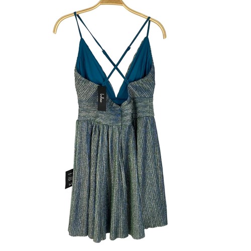 Lulus Stop the Show Mini Dress S Blue Glitter Babydoll Empire Waist Y2K Coquette - Picture 2 of 7