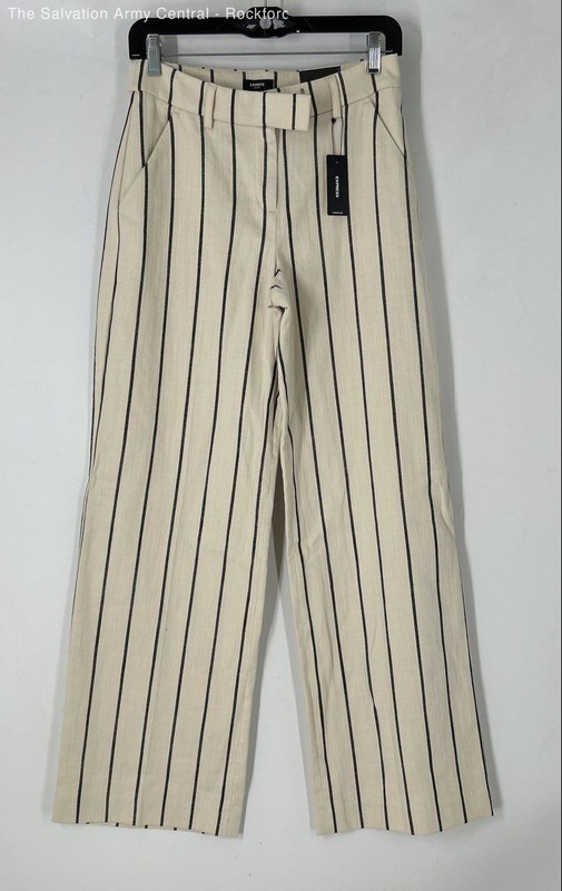 Express Womens Cream Black Striped Pockets Wide-Leg Trouser Pants Size 0R