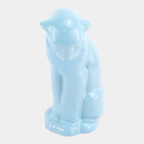 Frankoma 1940s Vintage Art Pottery Blue Ceramic Seated Puma Figurine 114