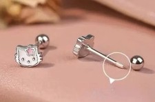 925 Sterling Silver Hello Kitty Stud Earrings With Screwback Closure