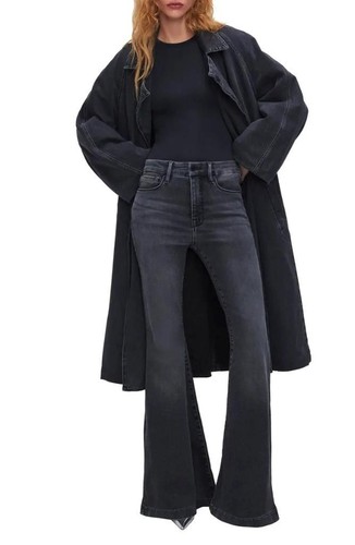 GOOD AMERICAN Good Legs Flare Jeans in Black Size 6/28 - Picture 2 of 5