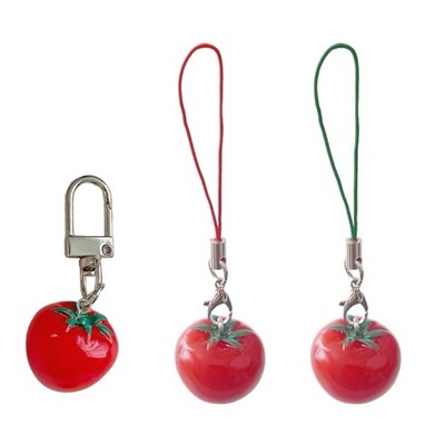 Tomato with Leaf Girl Keychain Sturdy Materials for Keys and Phones Decoration