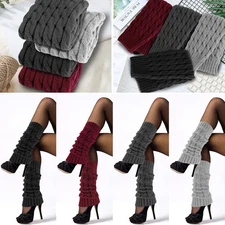 Women Leg Warmers Winter Solid Thick Knitted Crochet Knee High Boot Socks Long