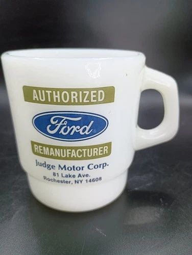 Anchor Hocking Fire King Coffee Mug Vintage Ford Judge Motor Corp Rochester NY