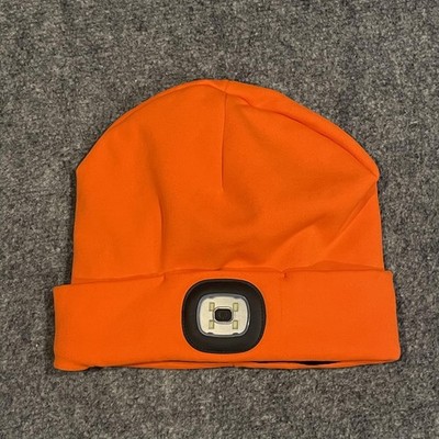 Night Scout LED Headlamp Beanie Hat Orange 3 Settings Rechargeable Hunting