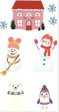 Winter Theme Scrapbook Sticker Set 4" x 7" Sheet Snowman Snow Flakes House