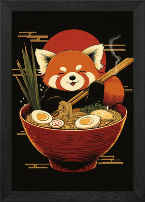 Roter Panda genießt Ramen Schale gerahmt Wandbild Poster Leinwanddruck Bild