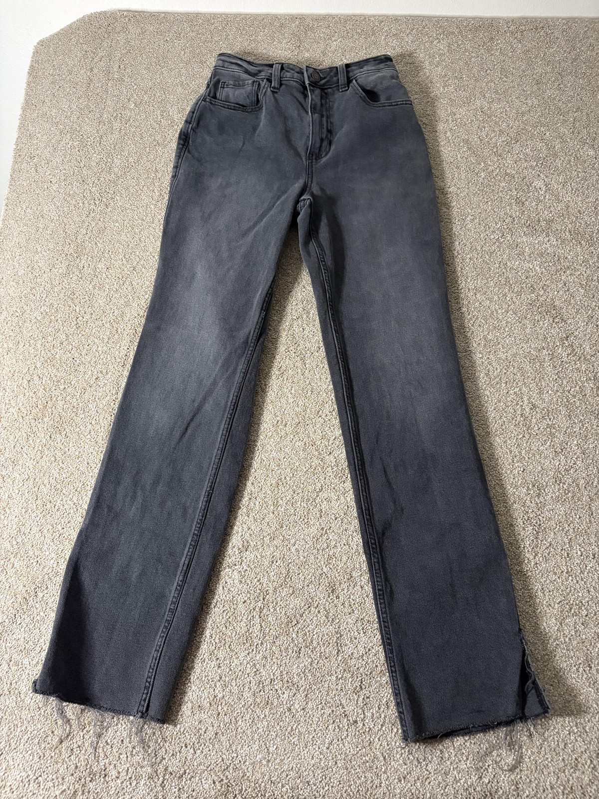 Womens Juniors 1r Gray Ultra High Rise 90s Straight Distress