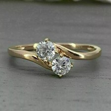 2.00 CT Round Diamond Two Stone Engagement Ring 14k Yellow Gold Finish Size R