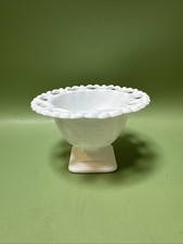 1960s Indiana Milk Glass Pedestal Dish With Lace Edge