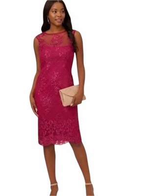 NWT Adrianna Papell Embroidery Midi Sheath Dress in Dahlia Dusk Size 4 |  eBay
