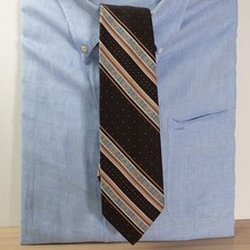 Vintage JOHN REMINGTON Neck Tie Mens Brown Tribal Striped Micro Dot Careerwear