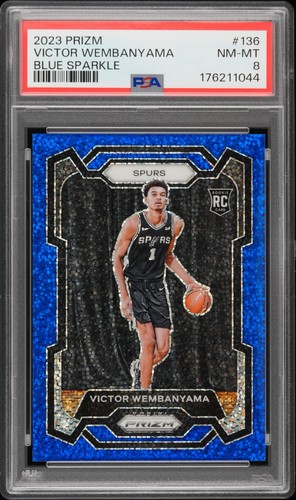 VICTOR WEMBANYAMA 2023-24 BLUE SPARKLE PRIZM ROOKIE /144 #136 PSA 8 NEAR MINT
