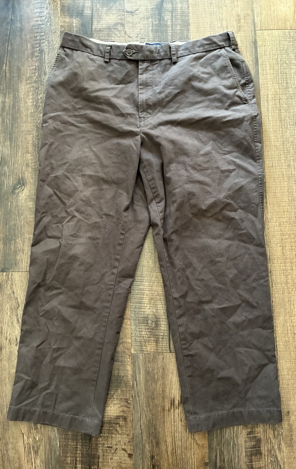 Tommy Hilfiger Men's Solid Brown Cotton Zip-Fly Straight Leg Chino Pants 38/30