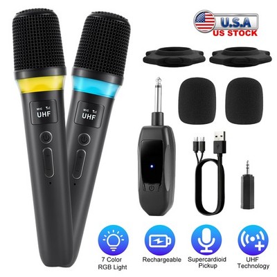 2PCS Wireless UHF Professional Microphone Handheld Mic System Karaoke w/Receiver