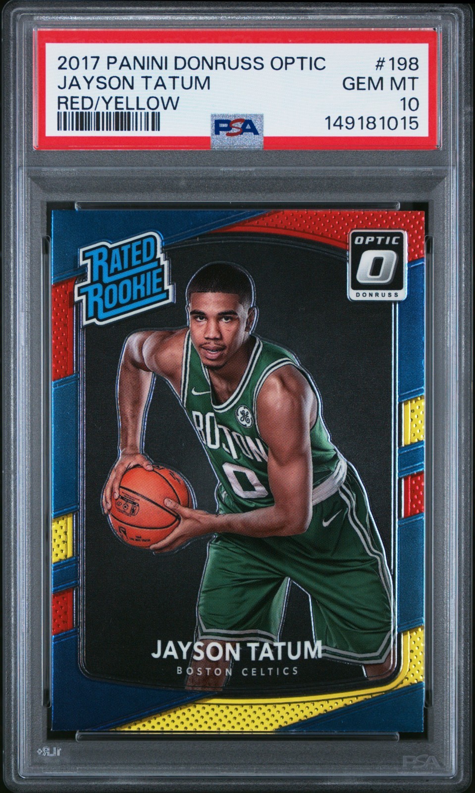 2017-18 Donruss Optic Jayson Tatum Red and Yellow RC #198 Celtics PSA 10