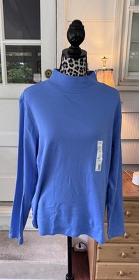 Croft & Barrow Long Sleeve Mock Neck Shirt Periwinkle Blue Stripe XXL Preppy New