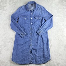 Gap Denim Shirt Dress  XS Blue Chambray Button Front Pearl Snap Western Cowgirl
