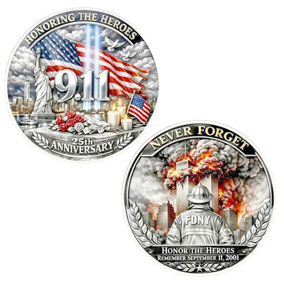 9/11 25th Anniversary Never Forget Heroes Memorial Challenge Coin