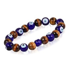 Hematite  Tiger Eye Bracelet with Evil Eye Charm  Certified Gemstones Unisex