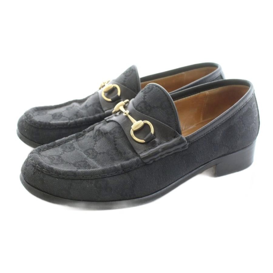 GUCCI Horsebit GG Canvas Loafers Dress Shoes Size:36/JP:23 Black 141126K Authen