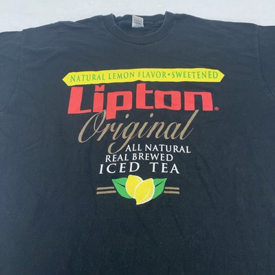 Vintage Lipton Original Shirt Mens XL Black Lemon Iced Tea Ad Graphic 90s USA