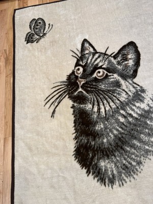 Vintage Cannon Ibena Cat Kitten Blanket 57