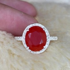 Oval Yemeni Red Aqeeq Engagement Ring 925 Sterling Silver Red Agate Ring 9x11 mm