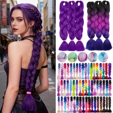 24" Rainbow Ombre Jumbo Braiding Hair Extensions Afro Yaki Box Braids Christmas