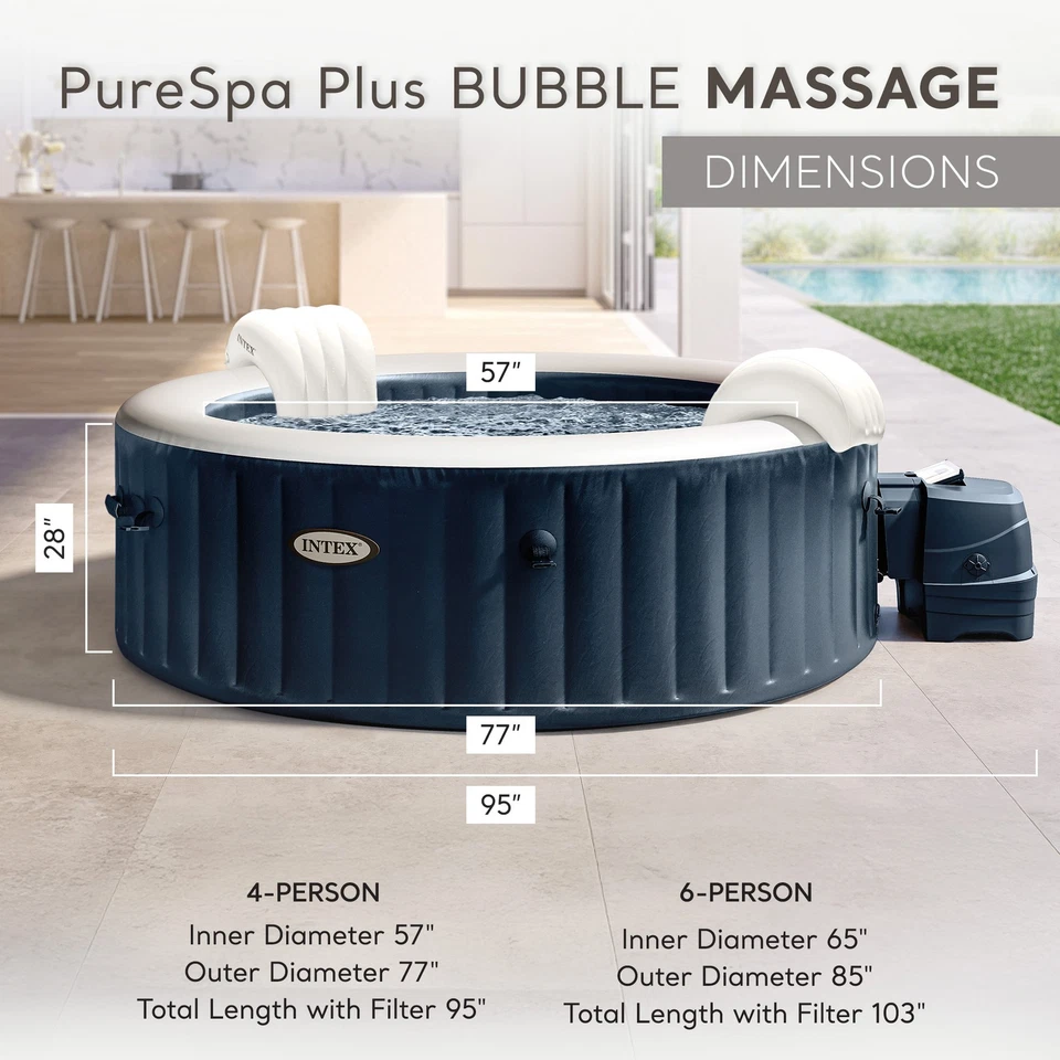 Intex PureSpa Plus 4 Person Inflatable Hot Tub Bubble Jet Spa, 77"x28"(Open Box) - Image 4 of 4