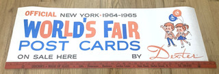 1964 65 New York Worlds Fair "Dexter Post Cards" Store Poster 12x35 Unused Rare!