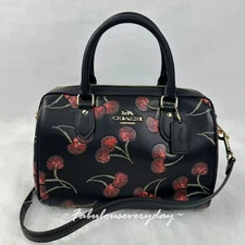 Coach Rowan Satchel Bag Crossbody With Cherry Print In Leather/Gold/Black CCZ15