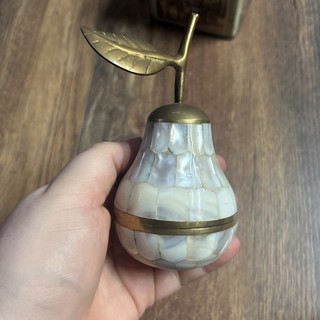 Vintage Indian Brass and Mother of Pearl Pear Shaped Trinket Pot K